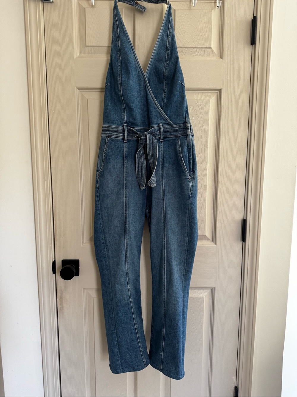 MOTHER denim halter jumpsuit in size 28